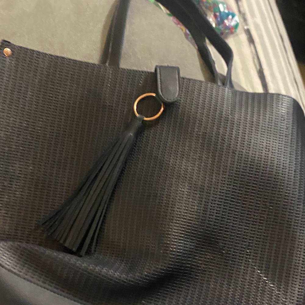 Ulta Beauty Black Textured Tote with Tassel